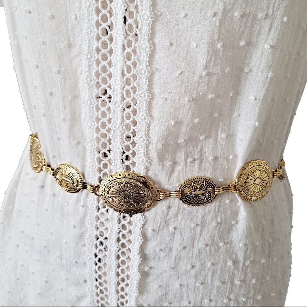 Gold Chain Western Waist Concho Belt Chunky Metal Medallion Boho statement - Picture 11 of 17